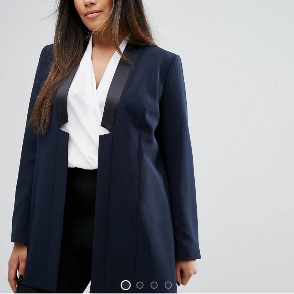 ASOS CURVE Navy Blazer with Satin Lapel Detail
